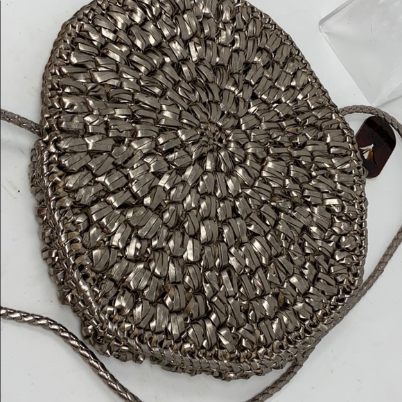 Paula Ferber Metallic Pewter Leather Woven Bag